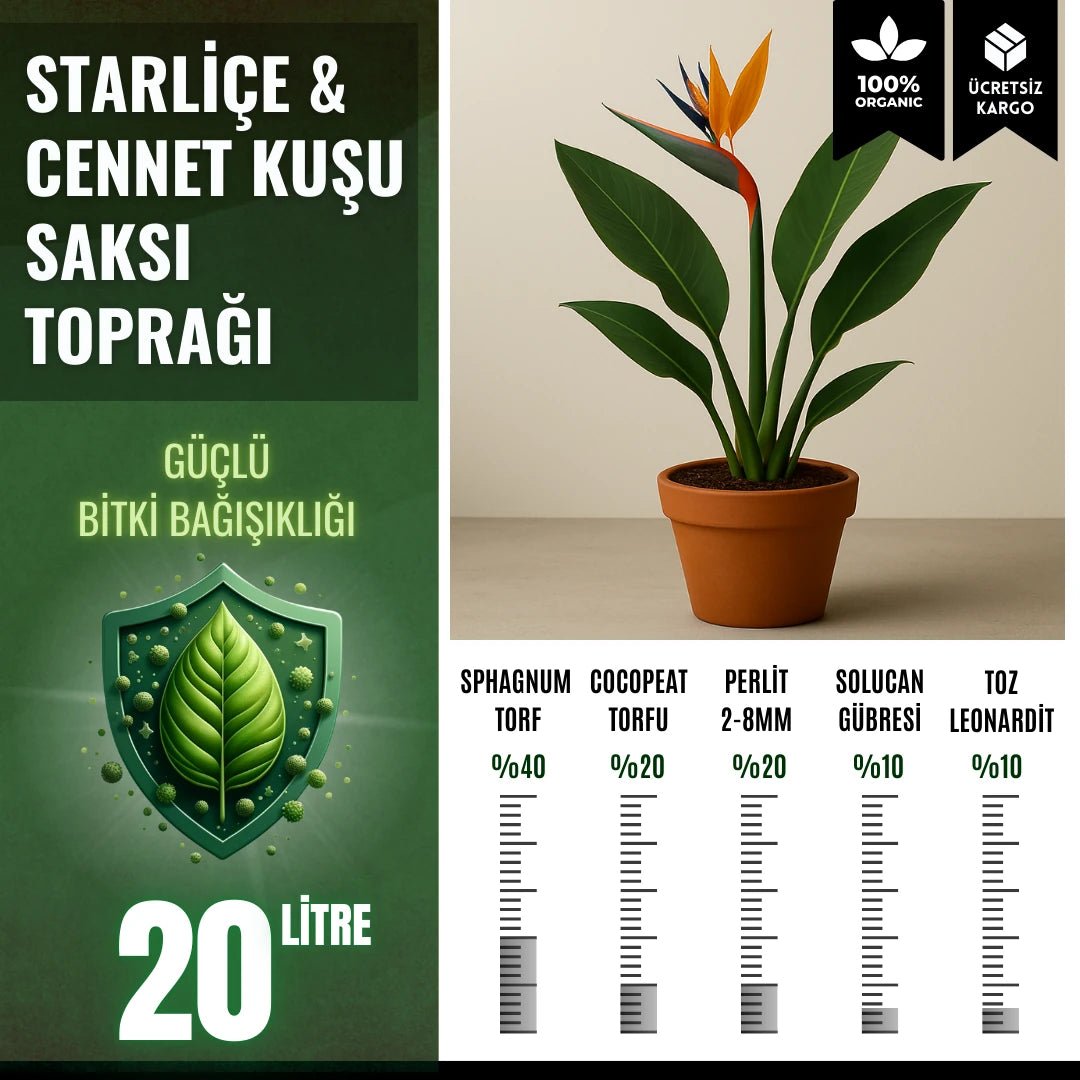 Starliçe ve cennet kuşu için 20 litrelik saksı toprağı paketi