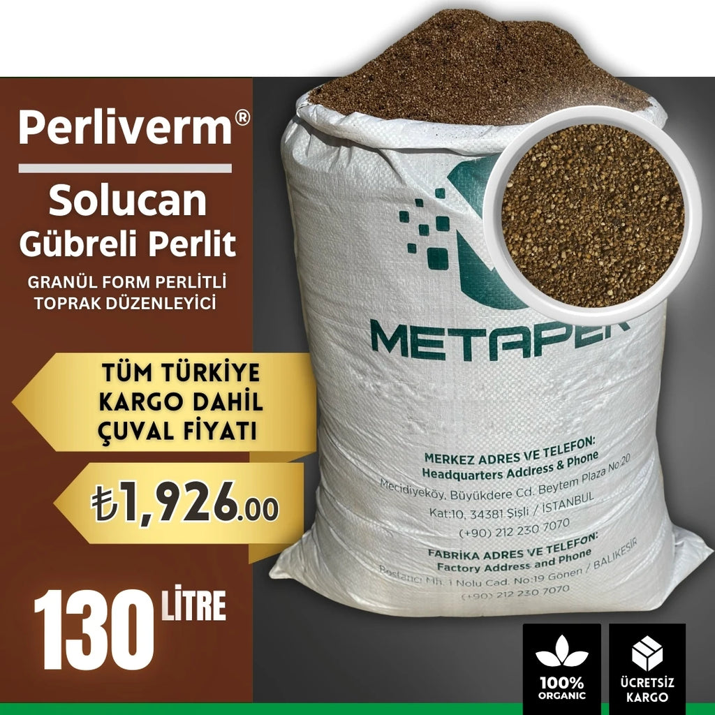 Solucan gübreli perlit 130 litre – bahçe ölçeği toprak düzenleyici çuvalı