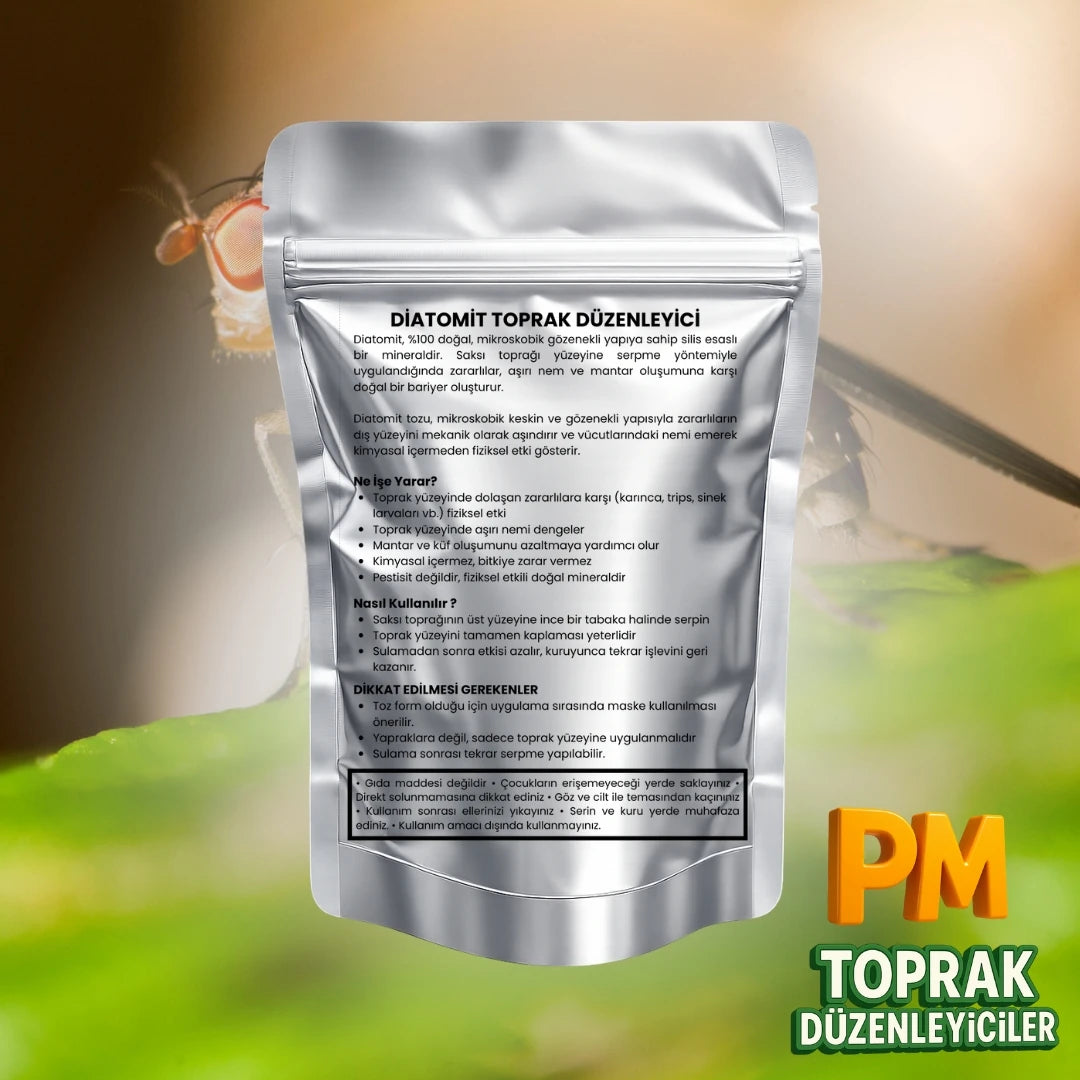 Saksı Zararlıları Önleyici Mineral | %100 Doğal Toprak Üstü Serpme Toz 25 g