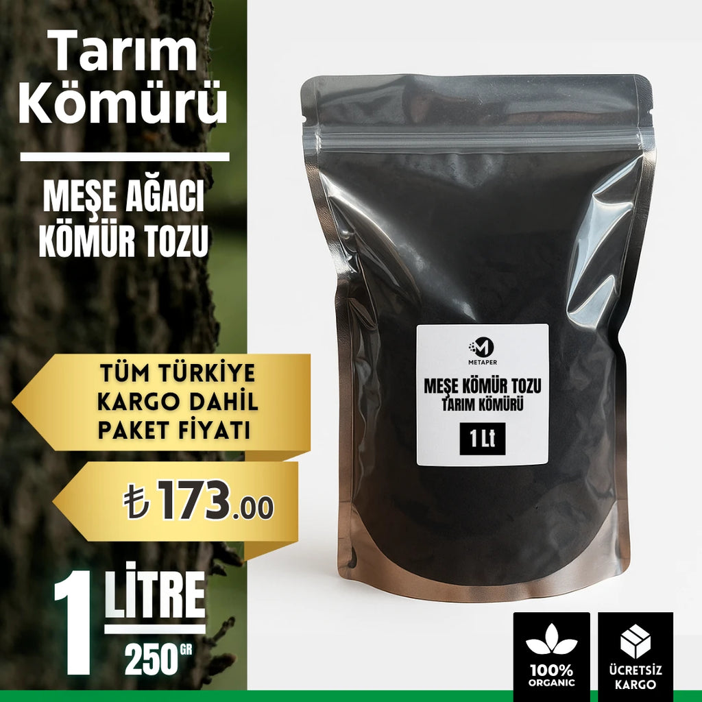 Tarım kömürü 1 litre – meşe ağacı kömür tozu paketi