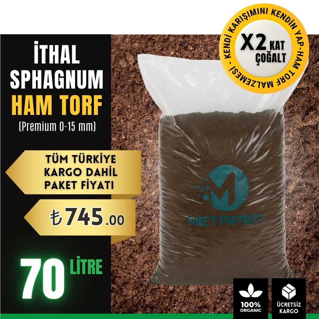 70 litrelik MaxPeat sphagnum ithal ham torf paketi – 0-15 mm kalibre