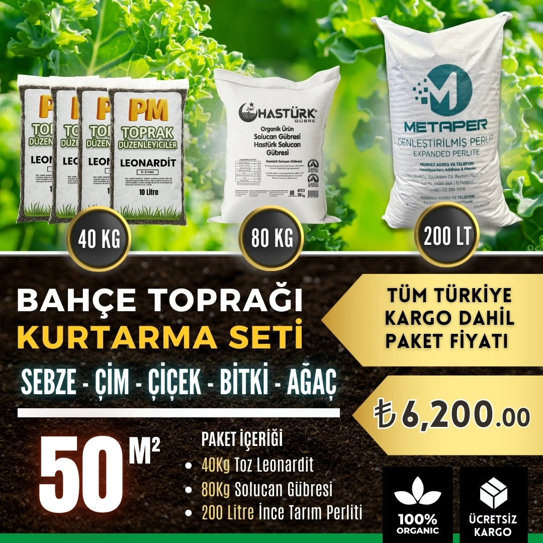 Bahçe toprağı kurtarma seti 50 m² – leonardit, solucan gübresi ve ince tarım perliti