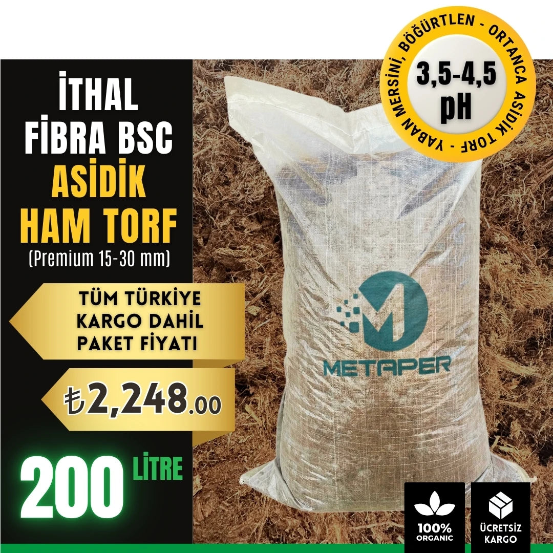 FIBRA BSC ithal asidik ham torf – 200 litre, pH 3,5-4,5 balya