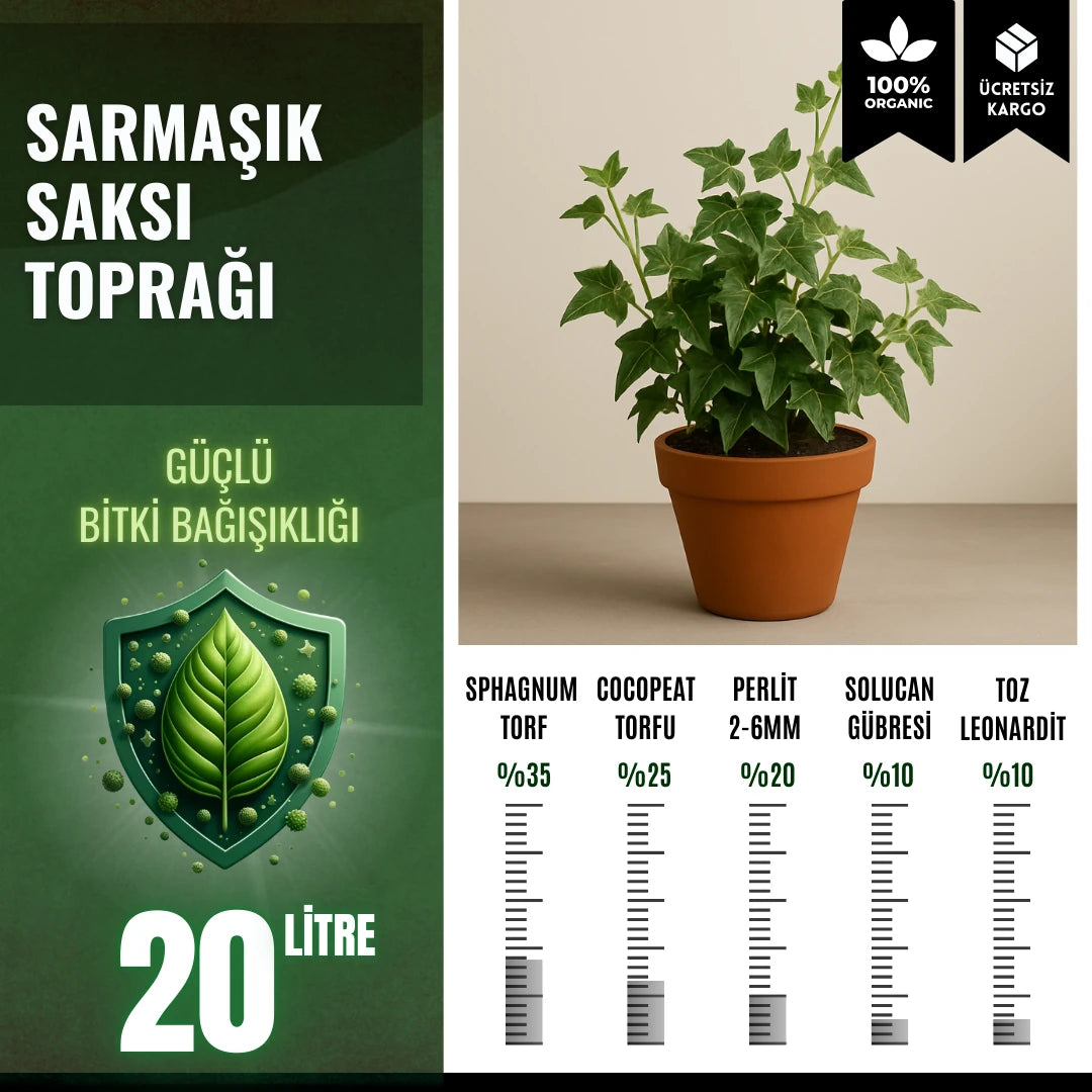 Sarmaşık için 20 litrelik saksı toprağı paketi – tırmanıcı ve sarkıcı bitkiler için