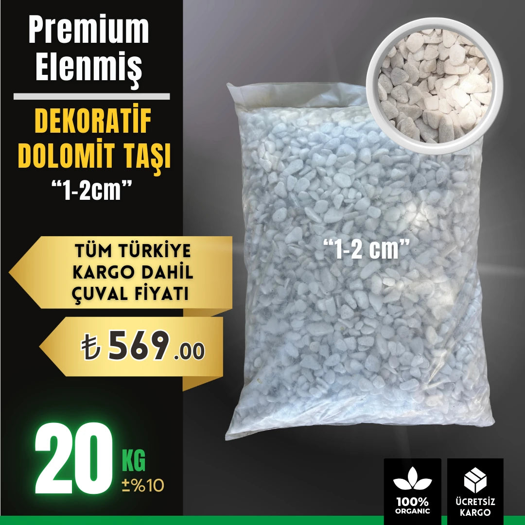Dekoratif beyaz dolomit taşı 1-2 cm, 20 kg – bahçe ve peyzaj için ince tane