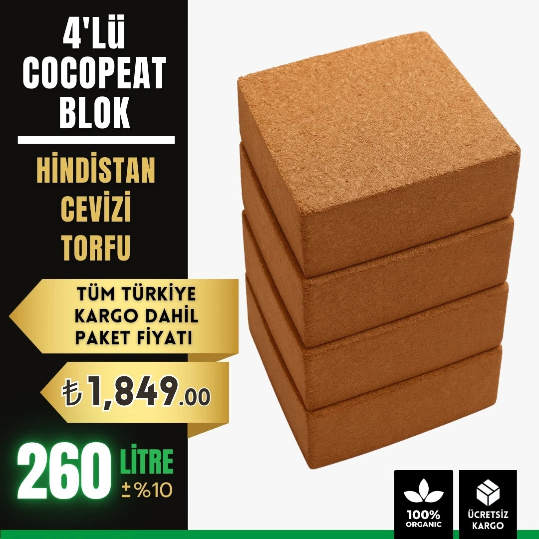 Dörtlü sıkıştırılmış cocopeat blok seti – 20 kg, toplam 260 litre