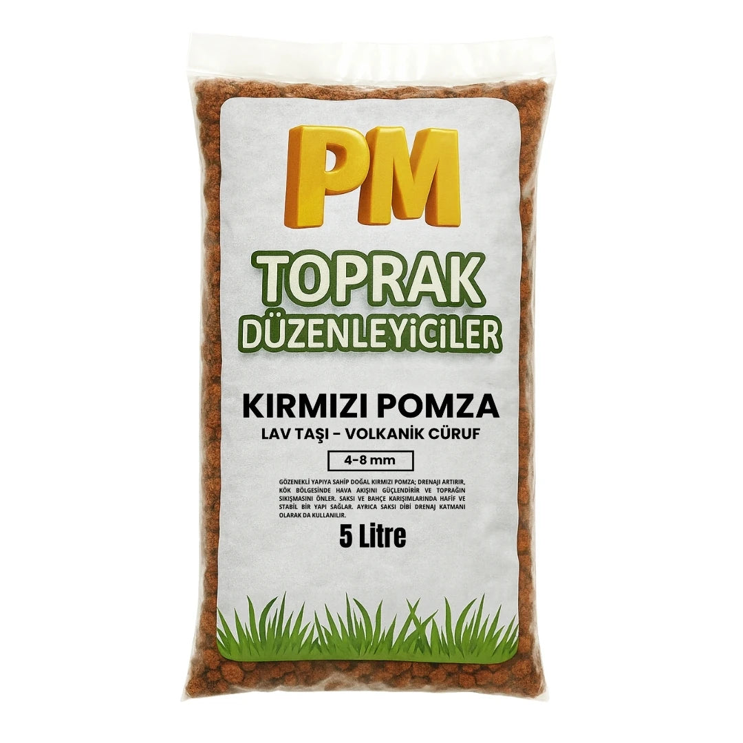 Kırmızı pomza lav taşı 4-8 mm – harç içi kullanım için gözenekli volkanik taş, 5 litre