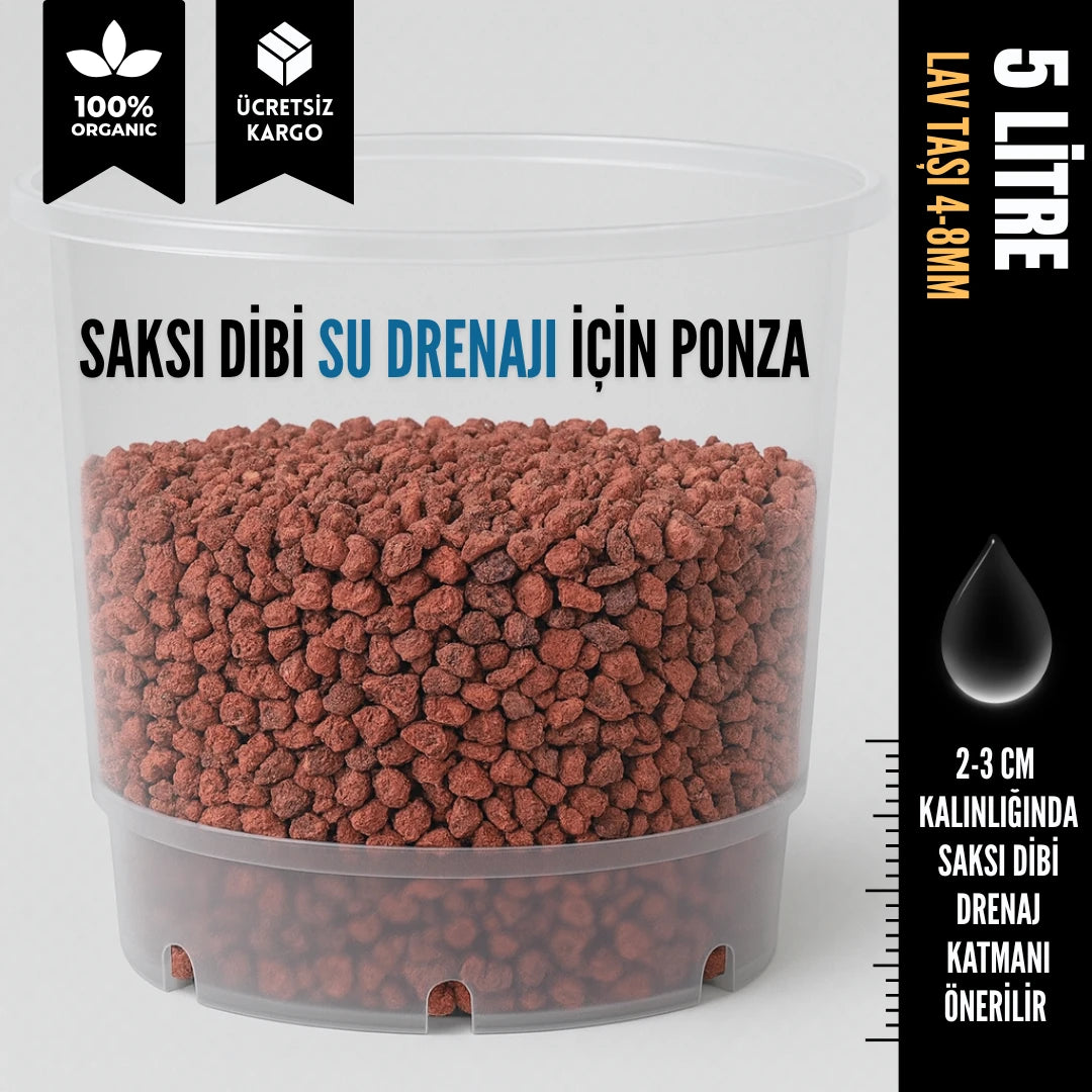 Saksı dibi drenaj lav taşı 5 litre – 4-8 mm kırmızı volkanik tane