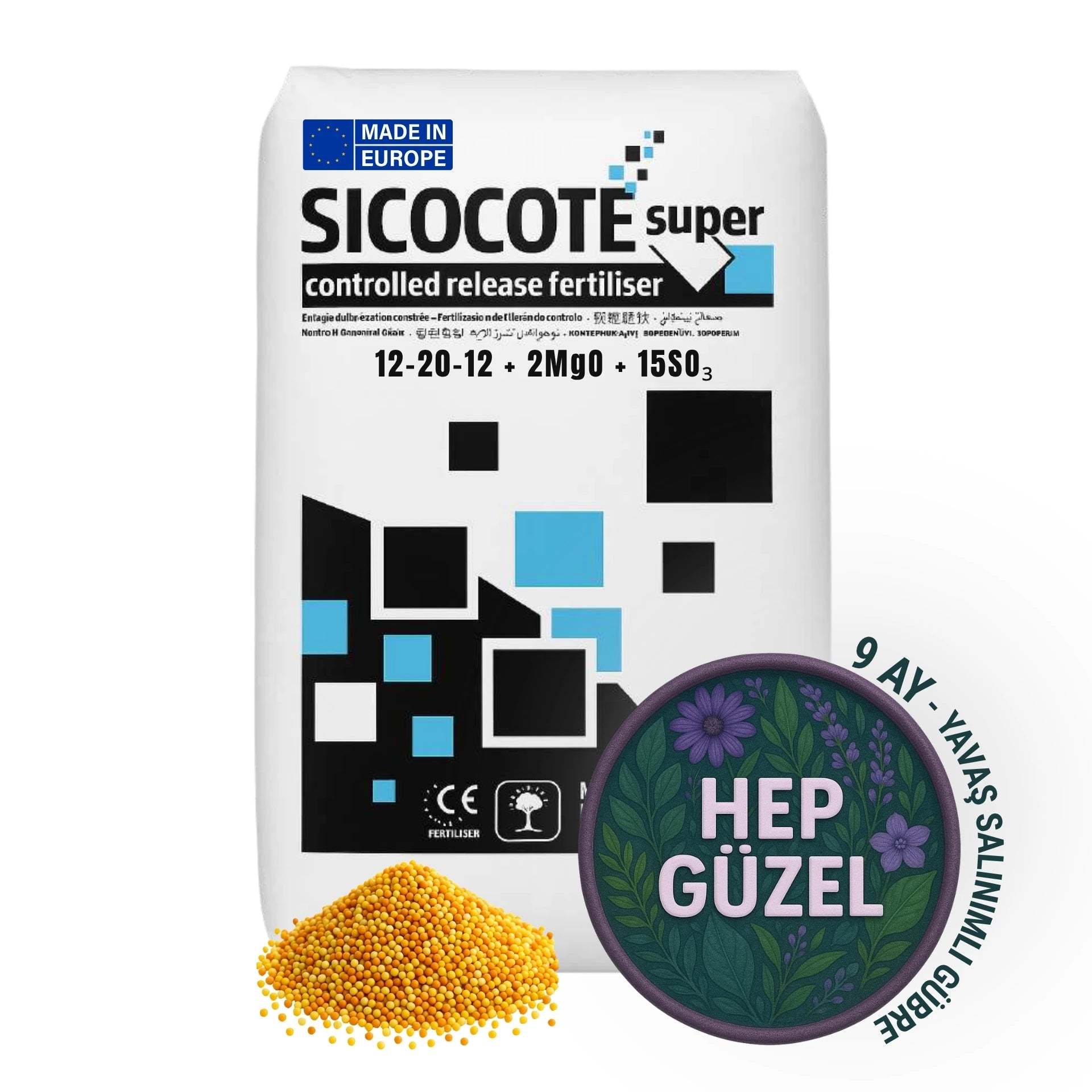 SICOCOTE NPK gübre 12-20-12 – 9 ay salınımlı, 25 kg çuval