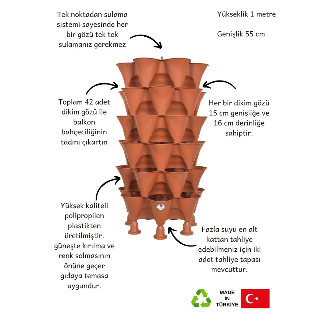 Yediveren Bahçe Kulesi – 42 Gözlü Dikey Tarım Kulesi (Balkon & Bahçe İçin)