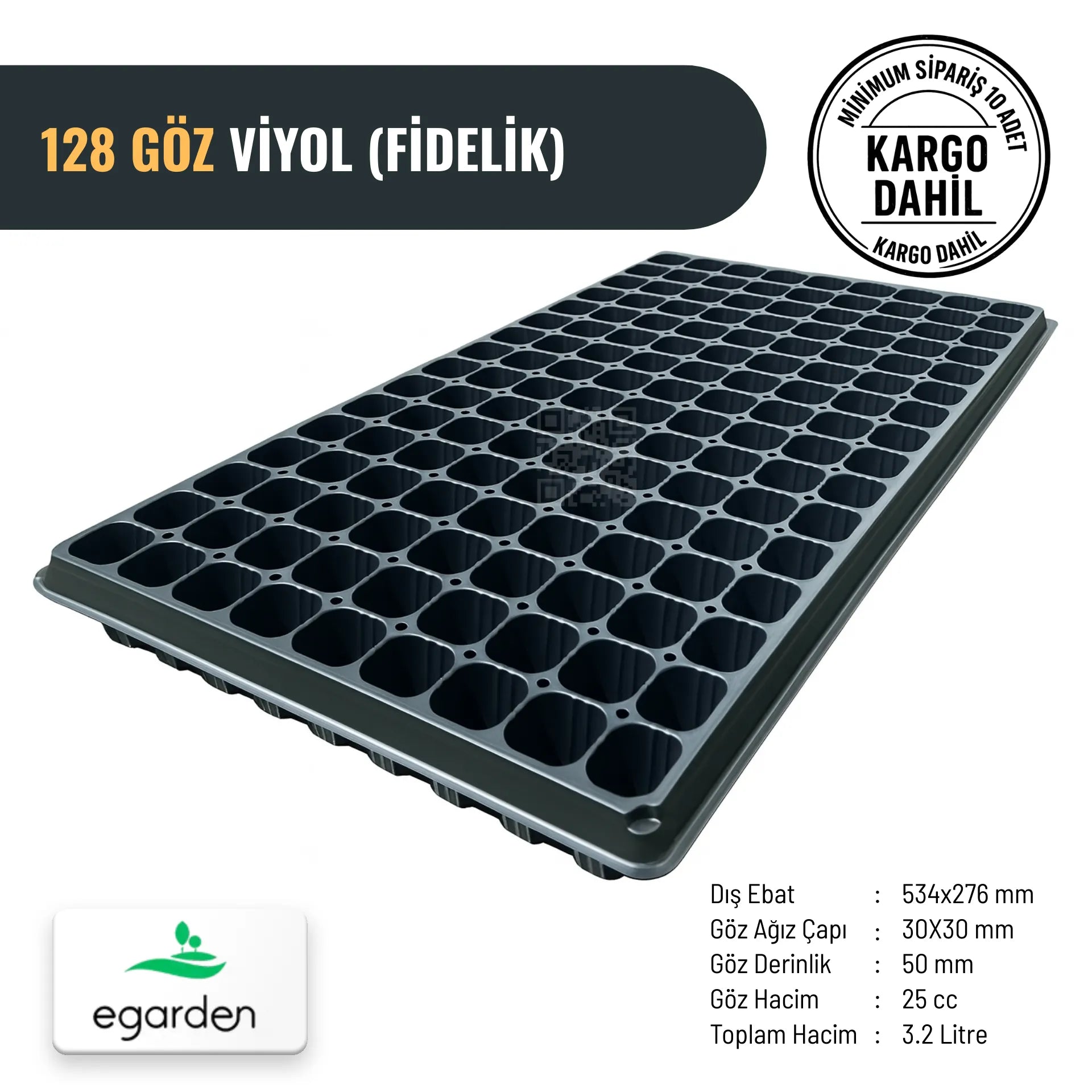 128 gözlü fide viyolü – 25 cc kare gözlü, 50 mm derinlikte çimlendirme kabı