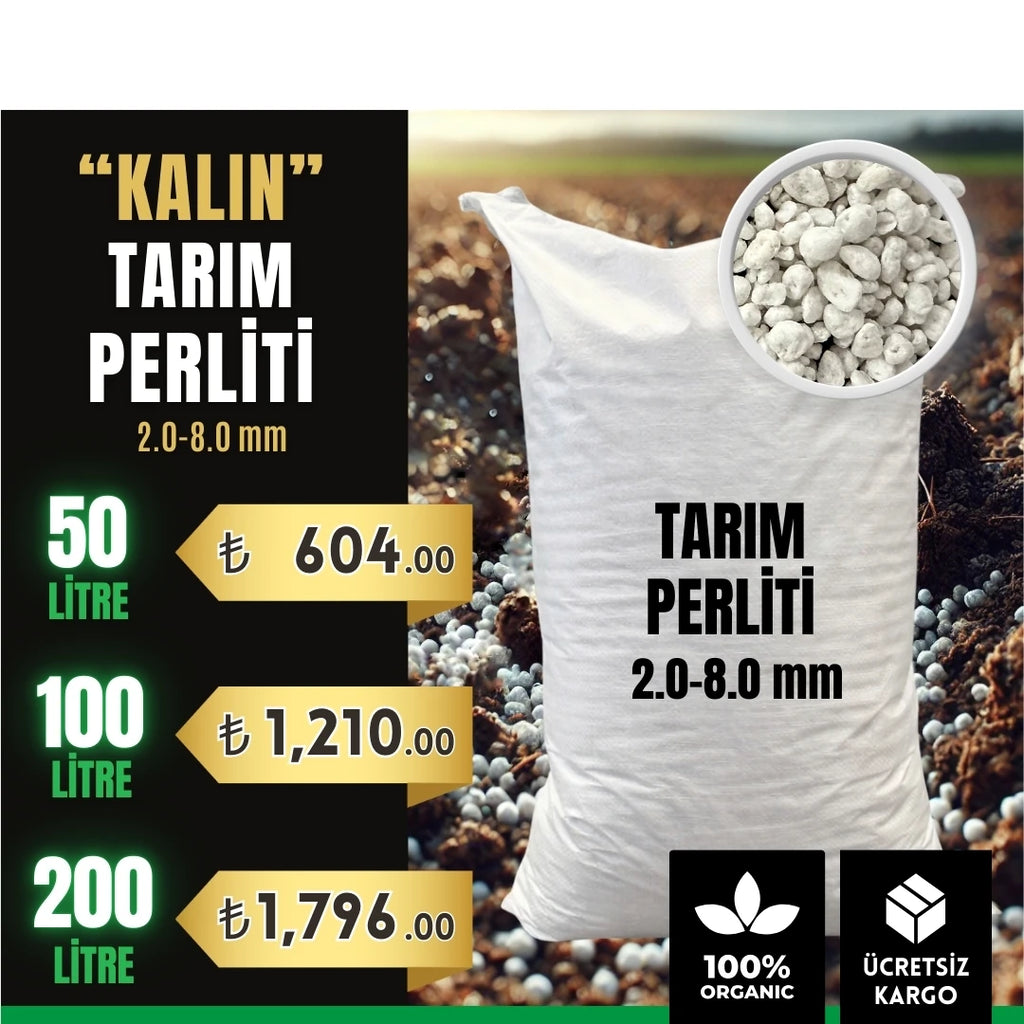 Kalın tarım perliti 2-8 mm – 50, 100 ve 200 litrelik çuval seçenekleri
