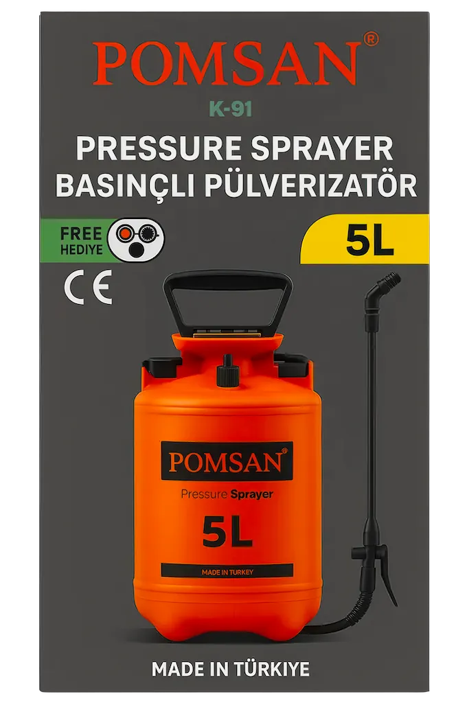Pomsan 5 Litre Mekanik Basınçlı Bahçe İlaçlama Pompası – Sera & Bitki Püskürtücü (K-91 Serisi)