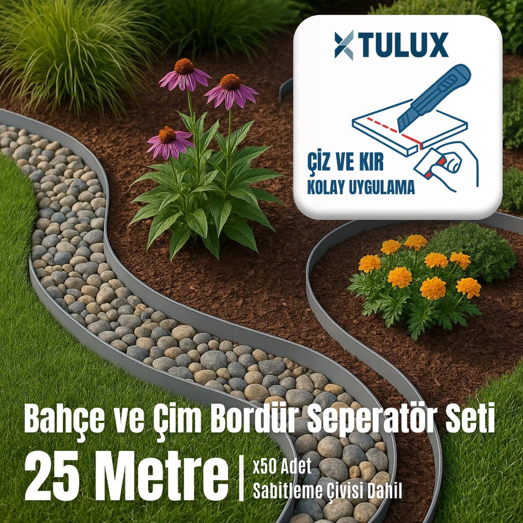 TULUX esnek bahçe ve çim bordürü – 25 metre separatör seti