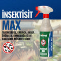 Chrysamed İnsektisit Max 500 ml – lacivert zeminli tanıtım görselinde tetikli sprey şişe ve hedef haşere simgeleri
