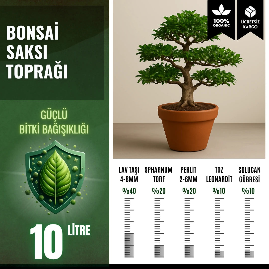 Bonsai için 10 litrelik saksı toprağı paketi – lav taşı ve perlitli drenaj karışımı