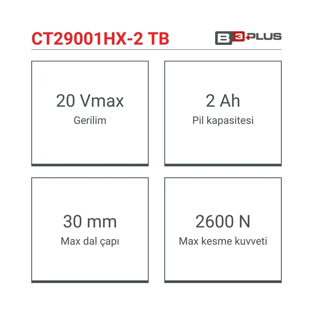 CROWN CT29001HX-2 TB 20V 2Ah 2 Akülü Dal Budama Makası (Taşıma Çantalı)