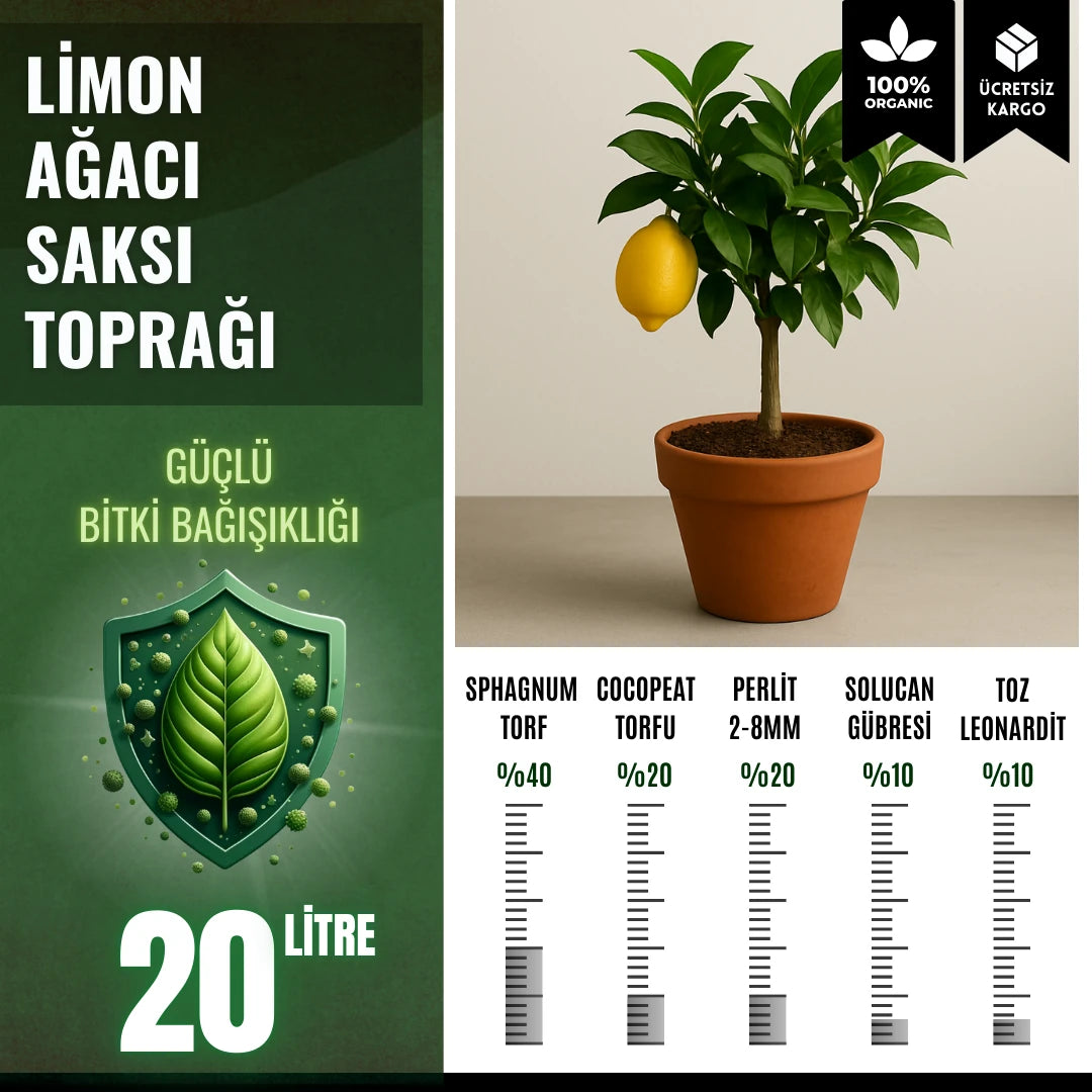 Limon ağacı için 20 litrelik saksı toprağı paketi – hafif asidik narenciye karışımı