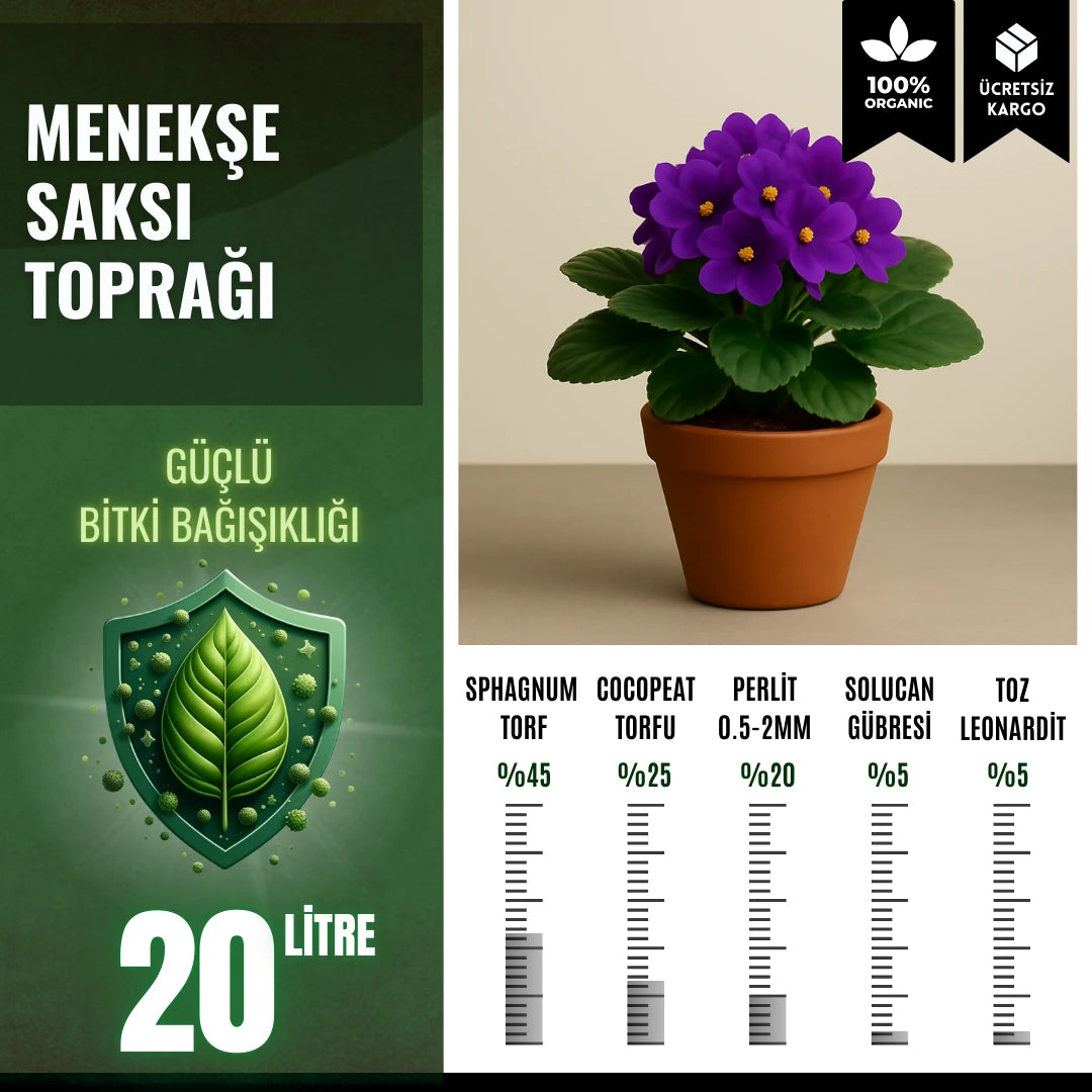 Menekşe için 20 litrelik saksı toprağı paketi – ince perlitli yumuşak karışım