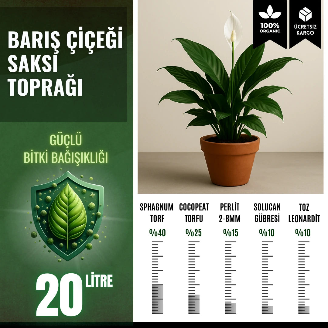 Barış çiçeği için 20 litrelik özel toprak karışımı paketi