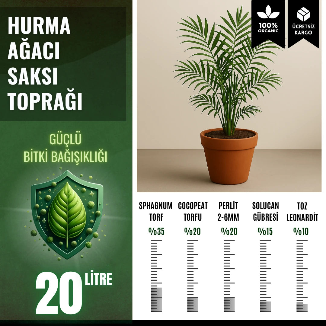 Hurma ağacı ve palmiye için 20 litrelik saksı toprağı paketi