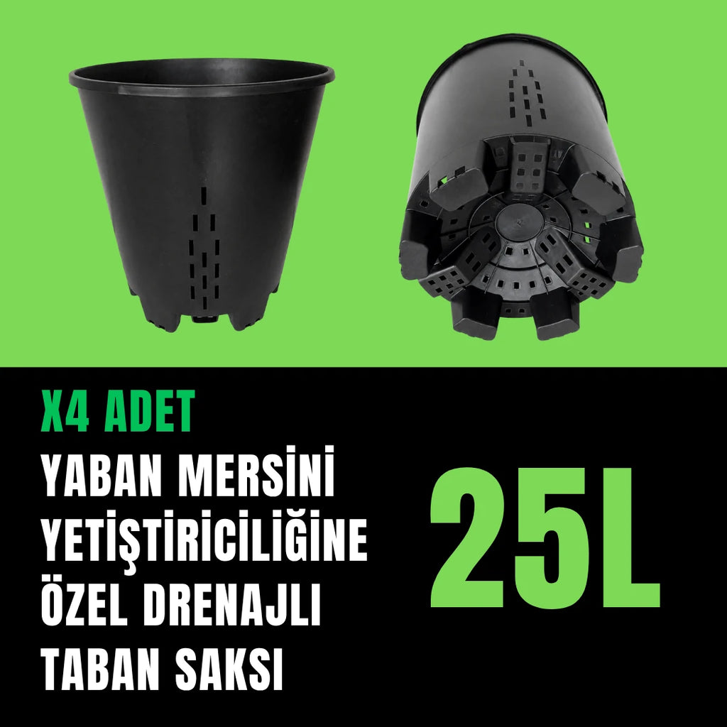 Yaban Mersini Torf ve Saksı Seti – 100 L Asidik Toprak + 4 Adet 25 L Drenajlı Saksı