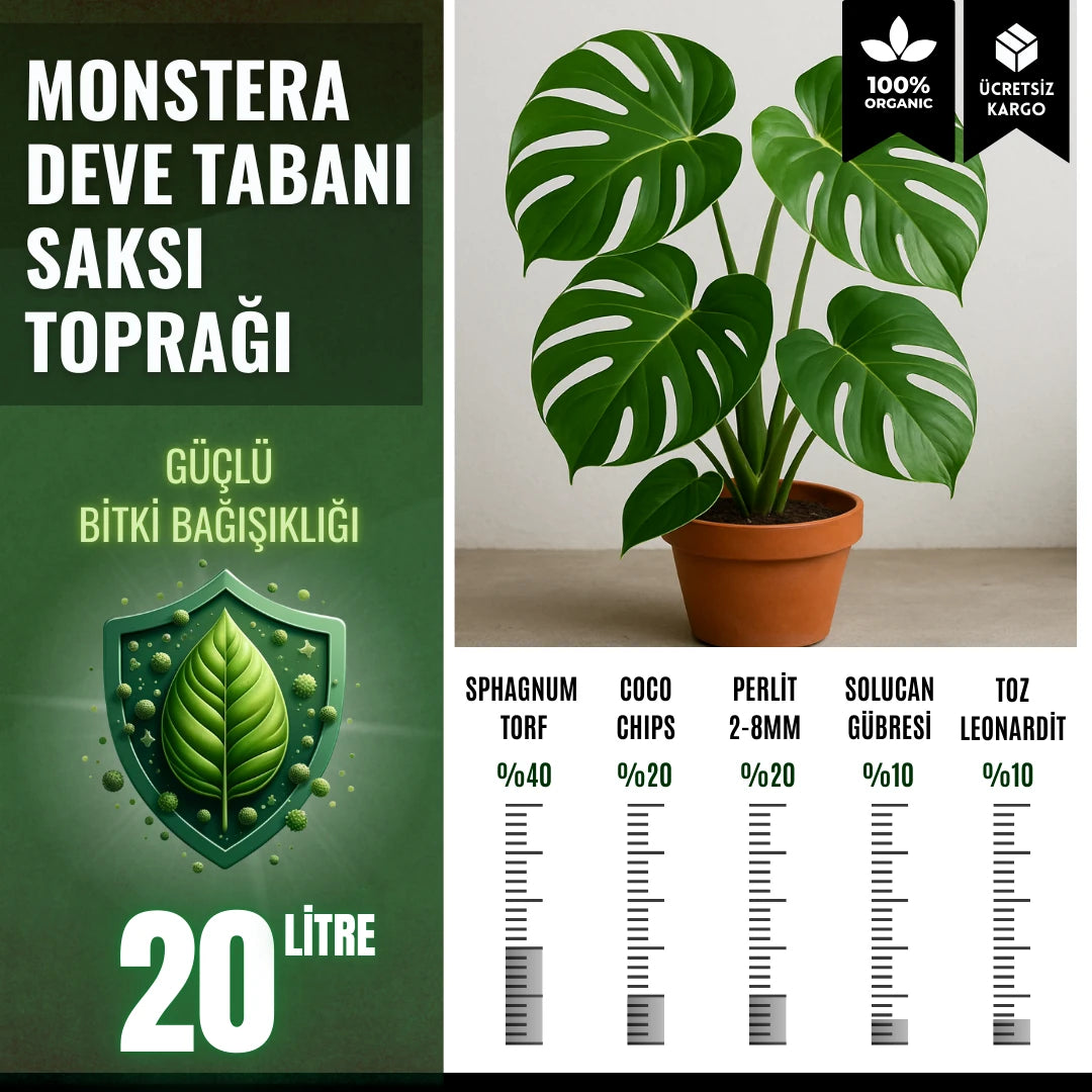 Monstera (deve tabanı) için 20 litrelik özel toprak karışımı paketi