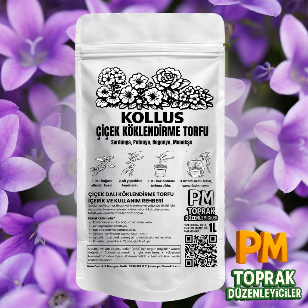Kollus çiçek köklendirme torfu – 1 litrelik steril karışım paketi