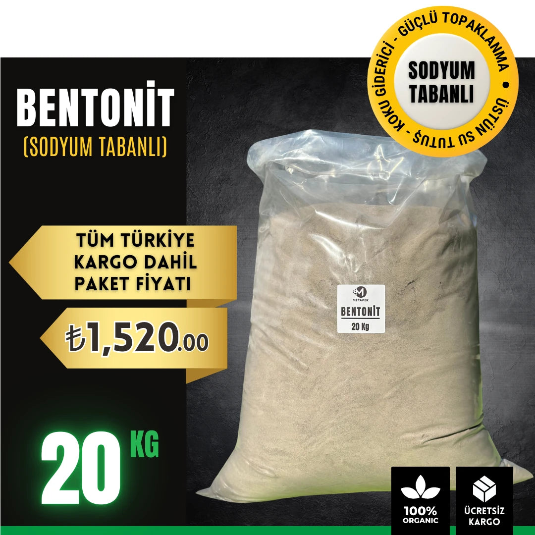 20 kg sodyum bentonit toz kil çuvalı – yüksek su tutma kapasiteli mineral