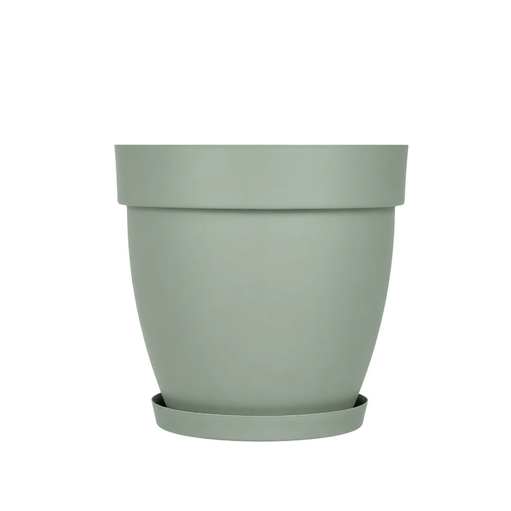 Cornet tabaklı dekoratif saksı 85 litre – 55 cm çaplı gri büyük saksı ve alt tabağı