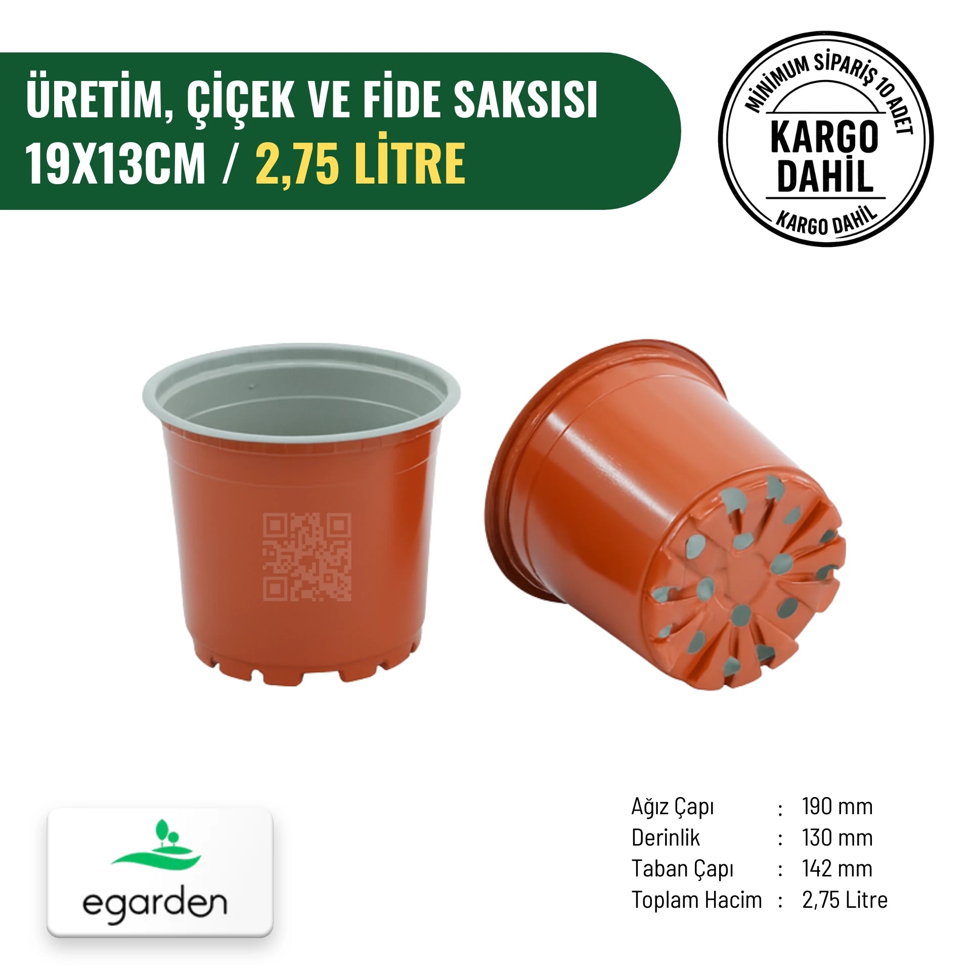 Üretim ve fide saksısı 2,75 litre – 19x13 cm geniş tabanlı plastik saksı