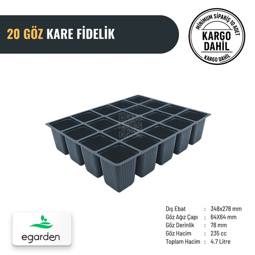 20 gözlü kare fide viyolü – 235 cc, 78 mm derinlikte geniş gözler