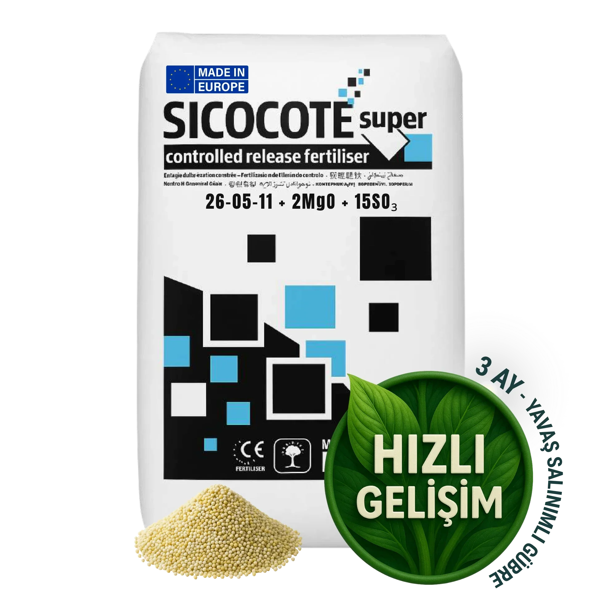 SICOCOTE Super CRF 26-05-11 + 2MgO + 15SO₃ | Kontrollü Salınımlı Granül Gübre | 25 KG | Made in EU - ambalajlı gübre ürünü görseli