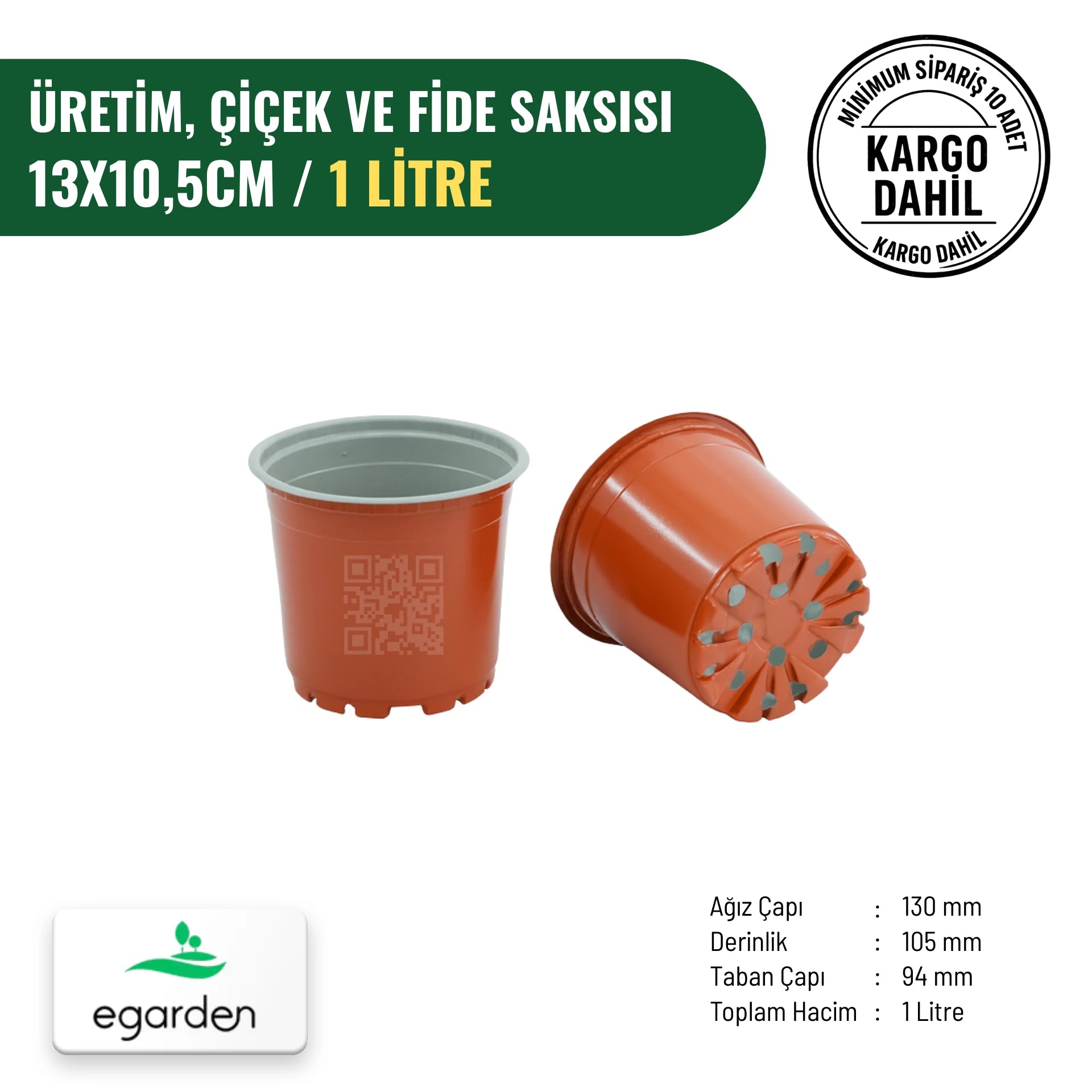 Üretim ve fide saksısı 1 litre – 13x10,5 cm plastik çiçek saksısı