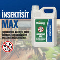 Chrysamed İnsektisit Max 5 litre – lacivert zeminli tanıtım görselinde büyük beyaz kulplu bidon ve hedef haşere simgeleri
