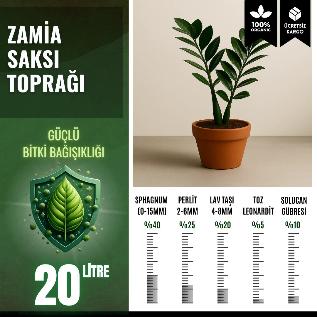 Zamia (Zamioculcas) için 20 litrelik saksı toprağı paketi