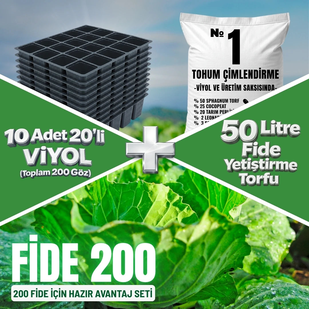 Fide 200 avantaj seti – 10 adet 20'li viyol ve 50 litre fide yetiştirme torfu