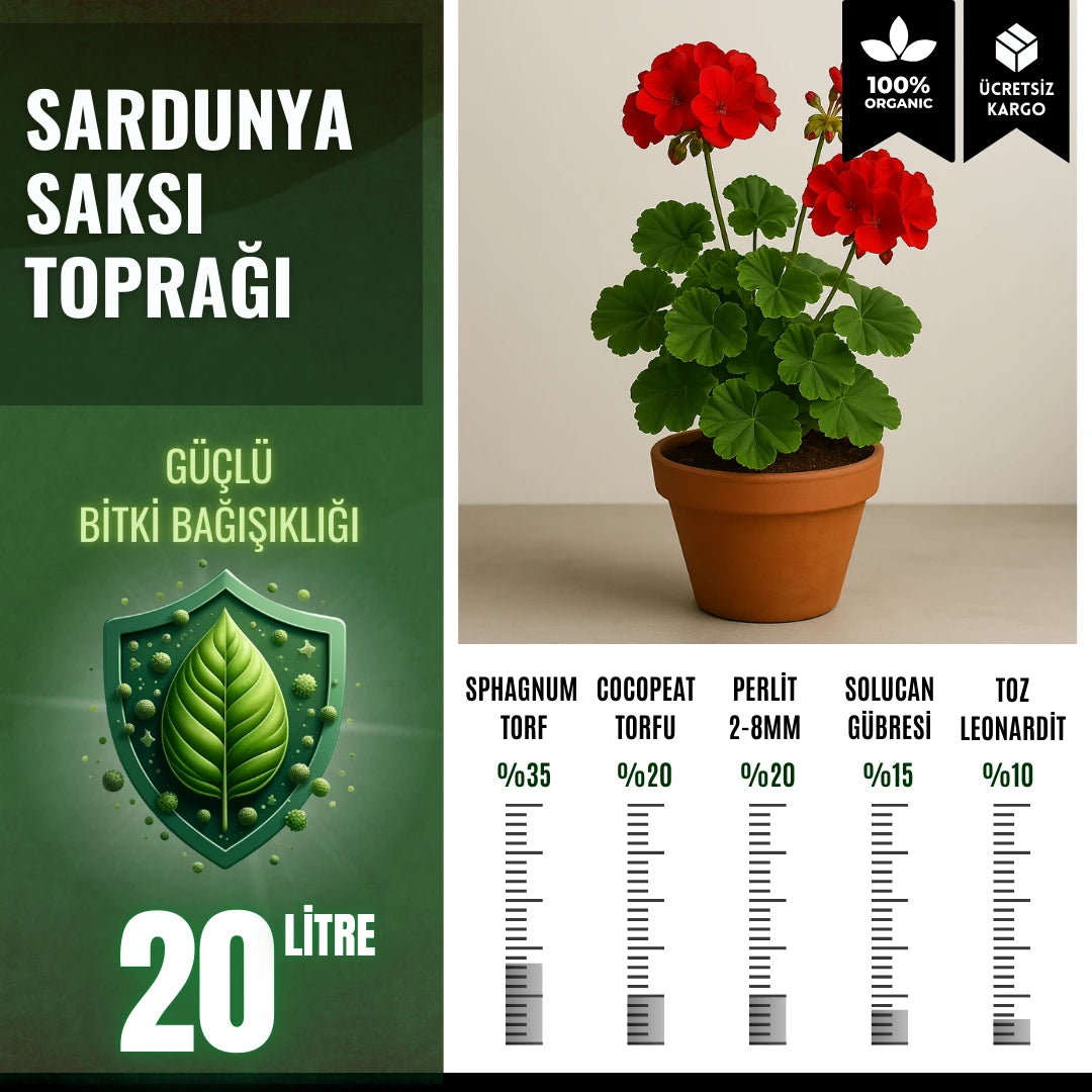 Sardunya (Pelargonium) için 20 litrelik özel toprak karışımı paketi