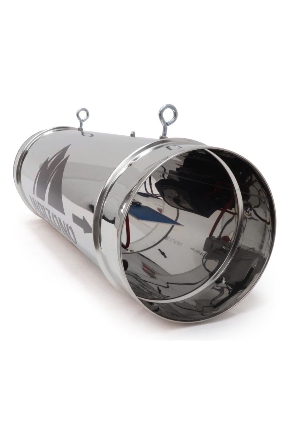 Indizono ozonizer 150 mm – silindirik metal gövde, kanal flanşı ve üstteki kontrol bölümü