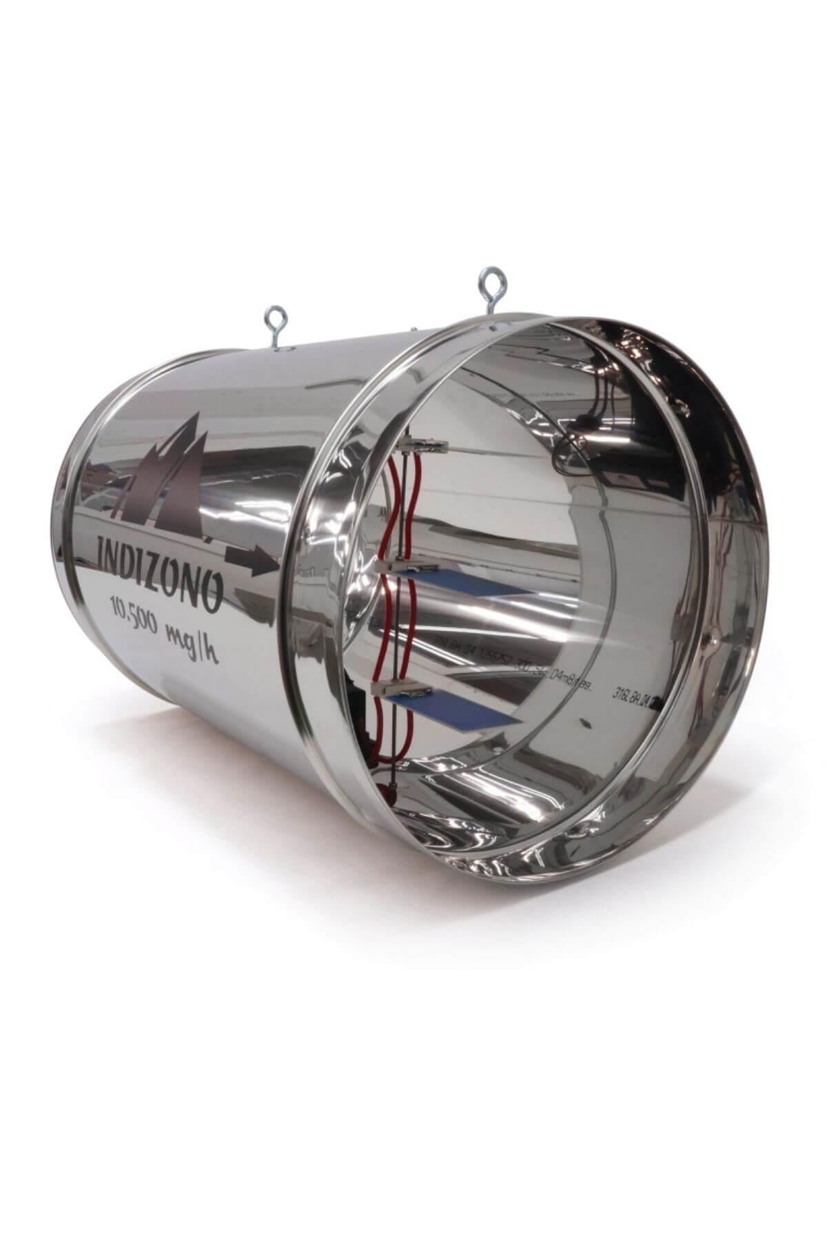 Indizono ozonizer 200 mm – geniş çaplı metal gövdeli ozon jeneratörü ve kanal bağlantı flanşı