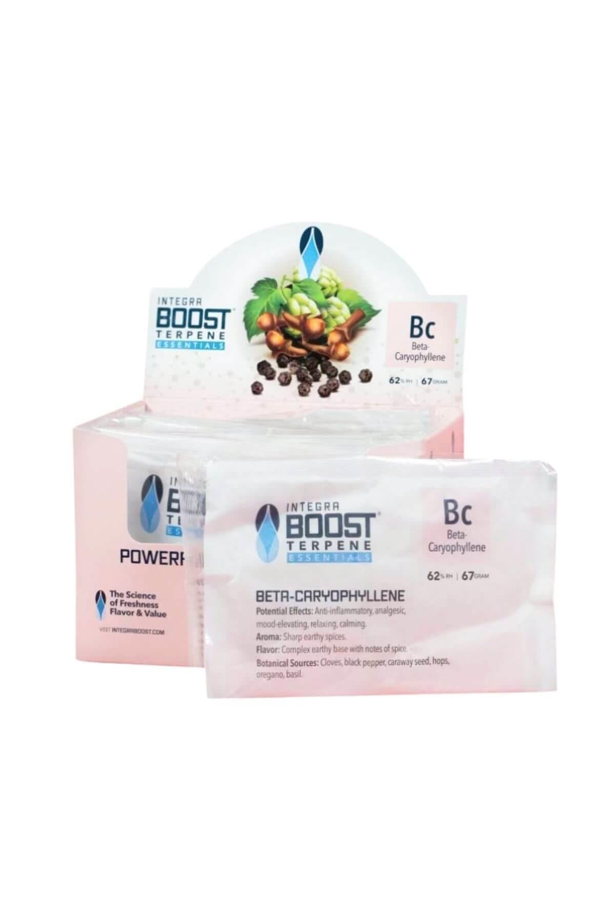 Integra Boost %62 b-cariophylene 67 gr – beyaz paket üzerinde terpen adı ve Integra Boost yazısı