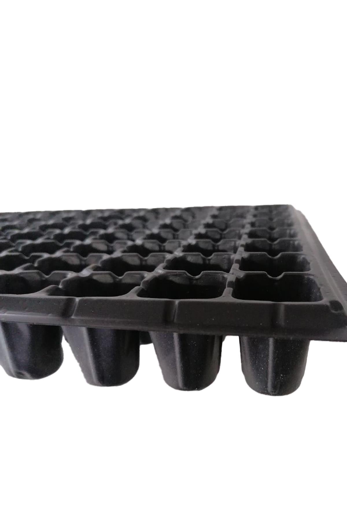 Jiffy ekim viyolü 84 bölmeli – siyah plastik tepside sıralanmış yuvarlak tablet yuvaları