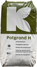 Klasmann Potgrond H torbası – zeytin yeşili ambalaj, büyük beyaz K logosu ve Potgrond H yazısı
