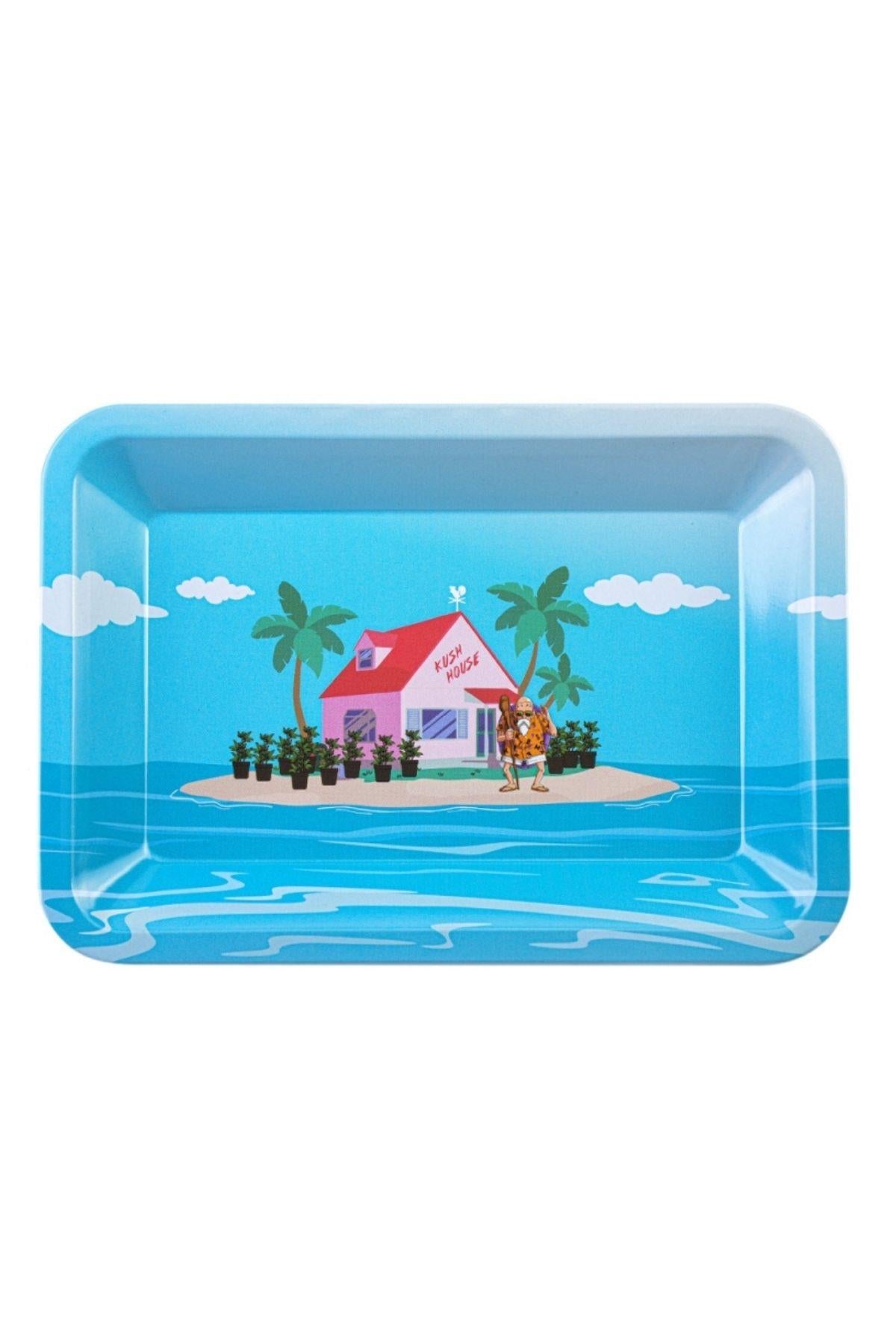 Küçük metal tepsi Cennet Adası – 18x13 cm renkli baskılı alüminyum tepsi ve pürüzsüz iç yüzeyi