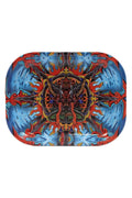 Küçük metal tepsi Mandala Trance – 18x13 cm alüminyum tepsi ve simetrik desenli renkli baskısı