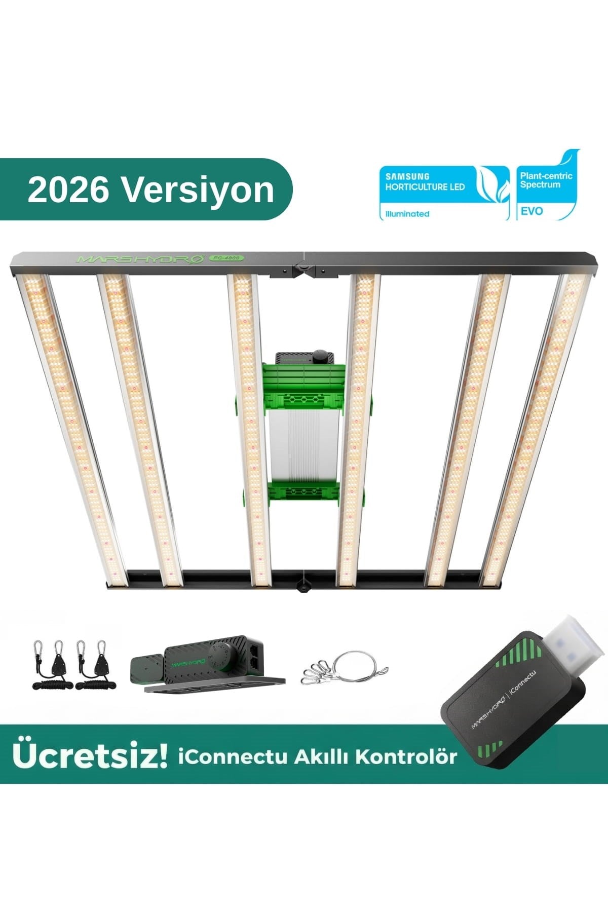 Mars Hydro FC4800 EVO 480W – sekiz çubuklu gümüş alüminyum LED panel ve Samsung diyot dizilimi