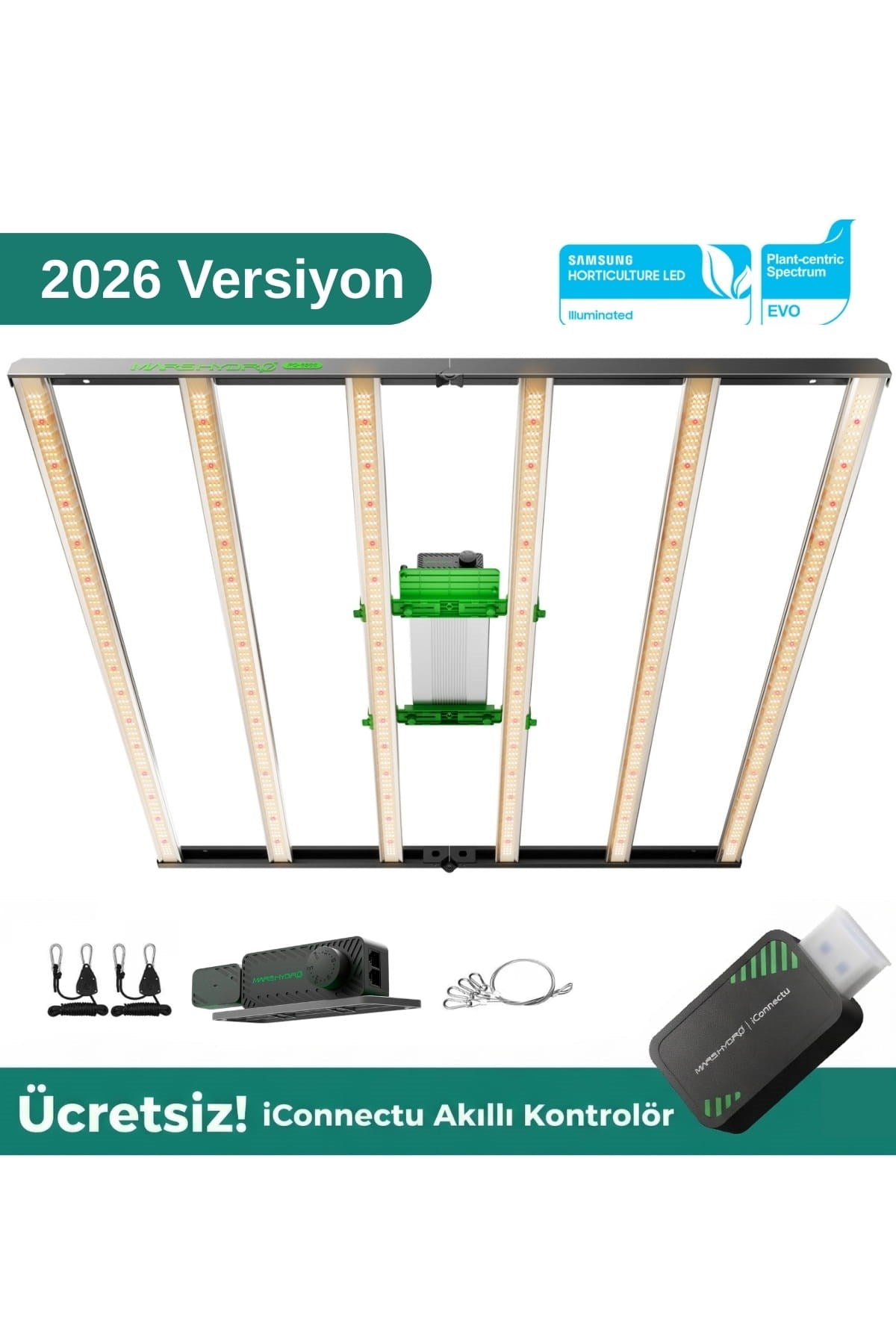 Mars Hydro FC6500 EVO 730W – on çubuklu geniş gümüş LED panel, Samsung diyotlar ve askı sistemi