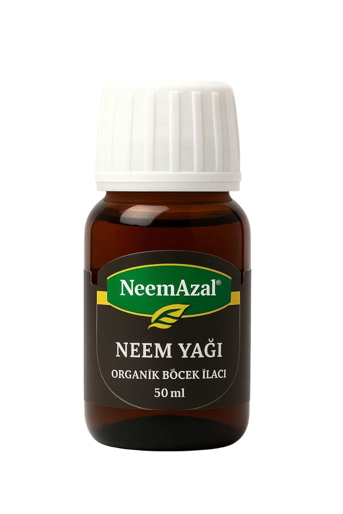 NeemAzal T/S 50 ml – şeffaf şişe içinde koyu renkli neem yağı ve NeemAzal markalı etiket