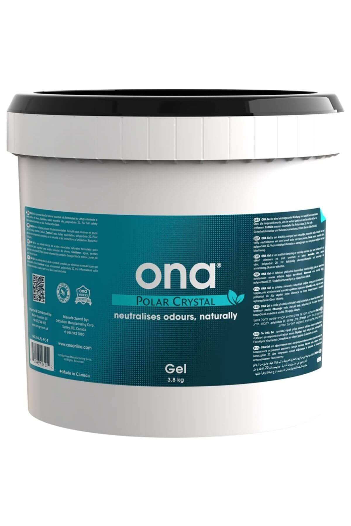 ONA jel polar kristal 3,8 kg – vidalı kapaklı plastik kavanozda renkli koku giderici jel ve ONA logolu ürün etiketi