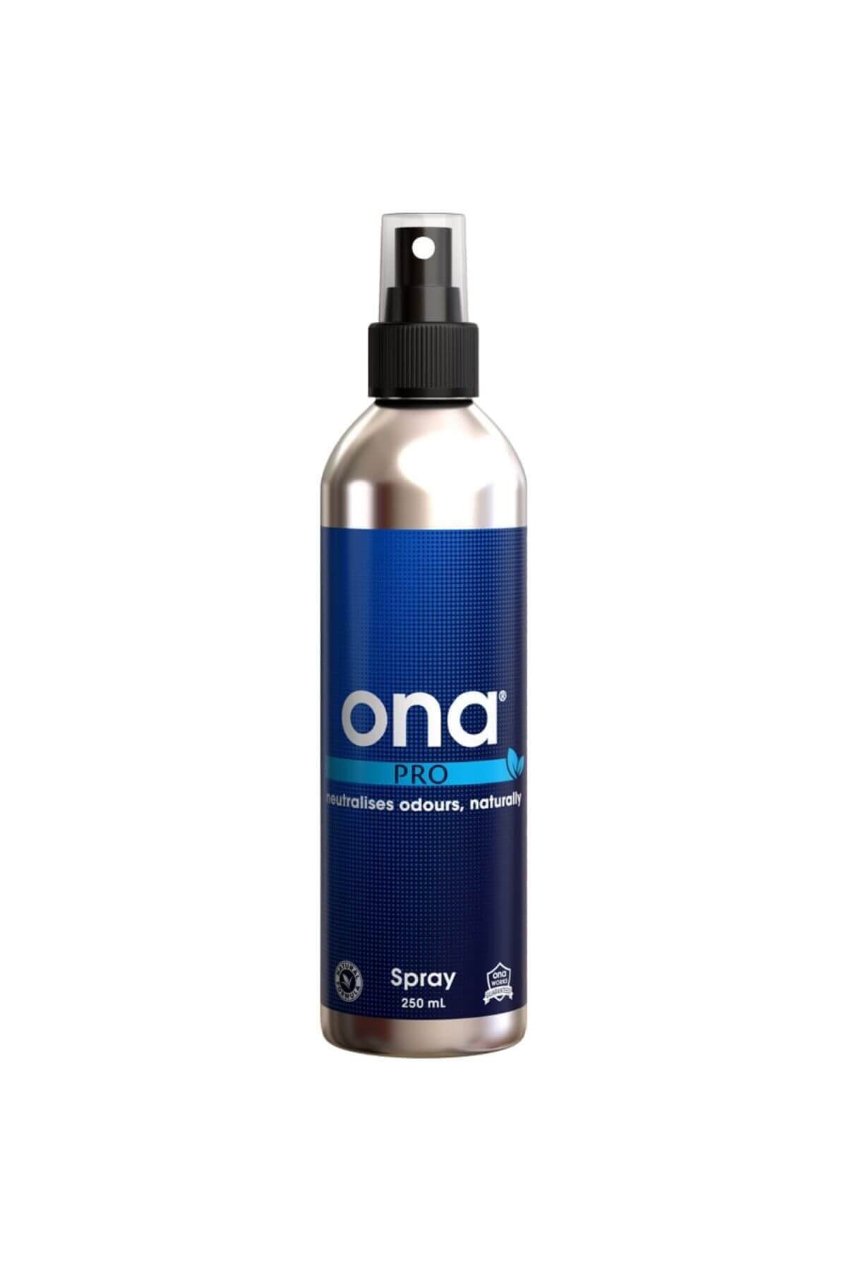 ONA sprey pro 250 ml – püskürtme başlıklı beyaz şişe, ONA logosu ve renkli ürün etiketi görünüyor